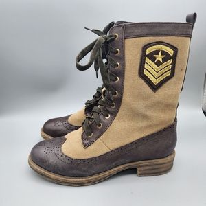 Very Volatile Brown and Tan Lace-Up Combat Boots With Side Patches